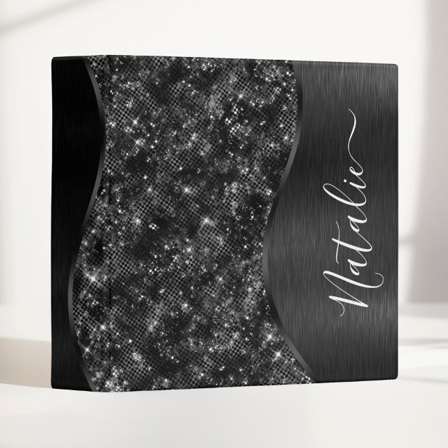 Metallic Black Glitter Personalized Binder (Creator Uploaded)