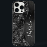 Metallic Black Glitter Personalized iPhone 16 Pro Max Case<br><div class="desc">Easily personalize this black brushed metal and glamourous faux glitter patterned phone case with your own custom name.</div>