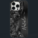 Metallic Black Glitter Personalized iPhone 16 Pro Max Case<br><div class="desc">Easily personalize this black brushed metal and glamourous faux glitter patterned phone case with your own custom name.</div>