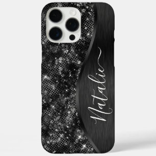 Metallic Black Glitter Personalized iPhone 16 Pro Max Case