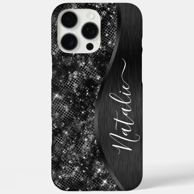 Metallic Black Glitter Personalized Case-Mate iPhone Case (Back)