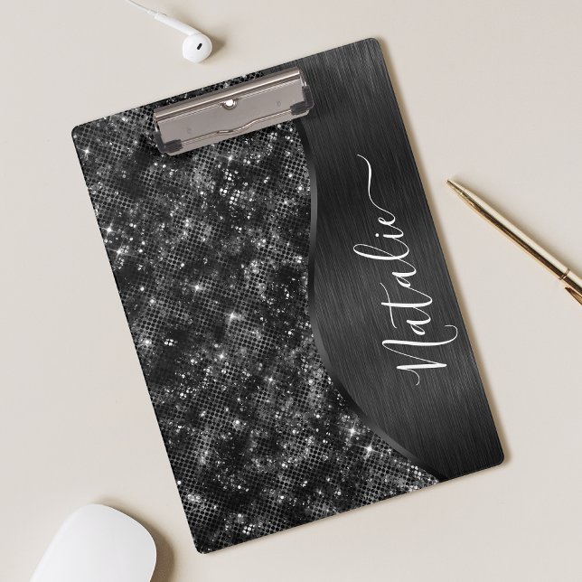Metallic Black Glitter Personalized Clipboard (Creator Uploaded)