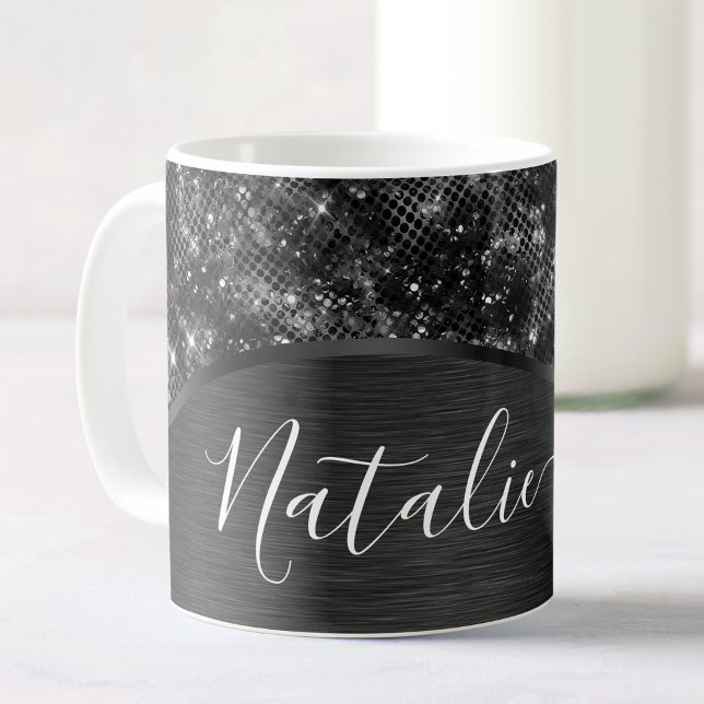 Metallic Black Glitter Personalized Coffee Mug (Creator Uploaded)