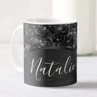 Metallic Black Glitter Personalized