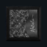 Metallic Black Glitter Personalized Gift Box<br><div class="desc">Easily personalize this black brushed metal and glamourous faux glitter patterned gift box with your own custom name.</div>