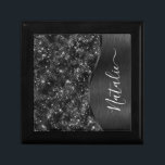Metallic Black Glitter Personalized Gift Box<br><div class="desc">Easily personalize this black brushed metal and glamourous faux glitter patterned gift box with your own custom name.</div>
