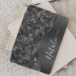 Metallic Black Glitter Personalized iPad Pro Cover<br><div class="desc">Easily personalize this black brushed metal and glamourous faux glitter patterned iPad cover with your own custom name.</div>