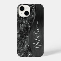 Metallic Black Glitter Personalized