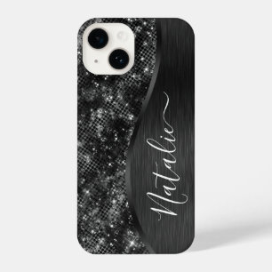 Metallic Black Glitter Personalized iPhone 14 Case