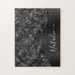 Metallic Black Glitter Personalized Jigsaw Puzzle<br><div class="desc">Easily personalize this black brushed metal and glamourous faux glitter patterned puzzle with your own custom name.</div>