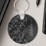 Metallic Black Glitter Personalized Keychain<br><div class="desc">Easily personalize this black brushed metal and glamourous faux glitter patterned keychain with your own custom name.</div>