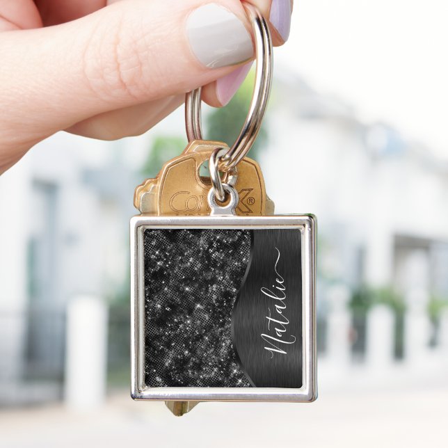 Metallic Black Glitter Personalized Keychain (Creator Uploaded)