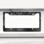 Metallic Black Glitter Personalized License Plate Frame<br><div class="desc">Easily personalize this black brushed metal and glamourous faux glitter patterned license plate frame with your own custom name.</div>