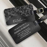 Metallic Black Glitter Personalized Luggage Tag<br><div class="desc">Easily personalize this black brushed metal and glamourous faux glitter patterned luggage tag with your own custom name.</div>