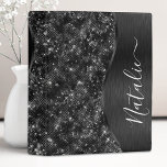 Metallic Black Glitter Personalized Mini Binder<br><div class="desc">Easily personalize this black brushed metal and glamourous faux glitter patterned binder with your own custom name.</div>