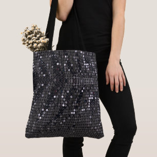 Metallic Black Glitter Personalized modern chic Tote Bag