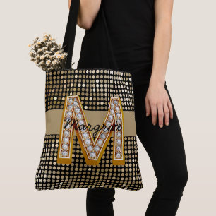 Metallic Black Glitter Personalized modern chic Tote Bag