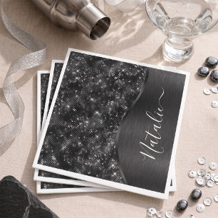 Metallic Black Glitter Personalized Napkin
