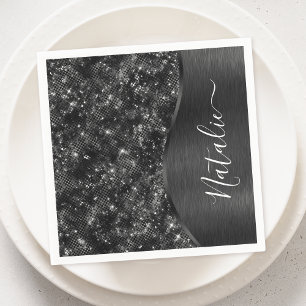 Metallic Black Glitter Personalized Napkin