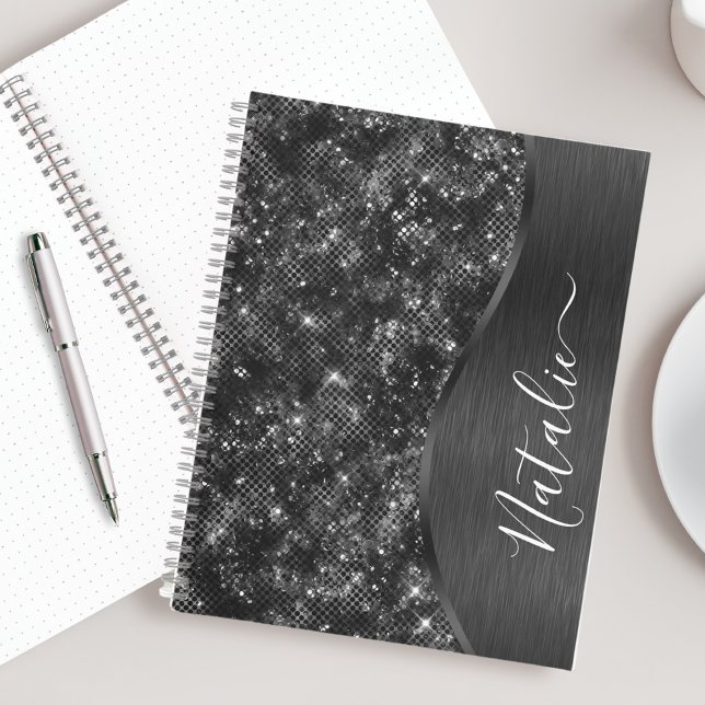 Metallic Black Glitter Personalized Notebook (Creator Uploaded)