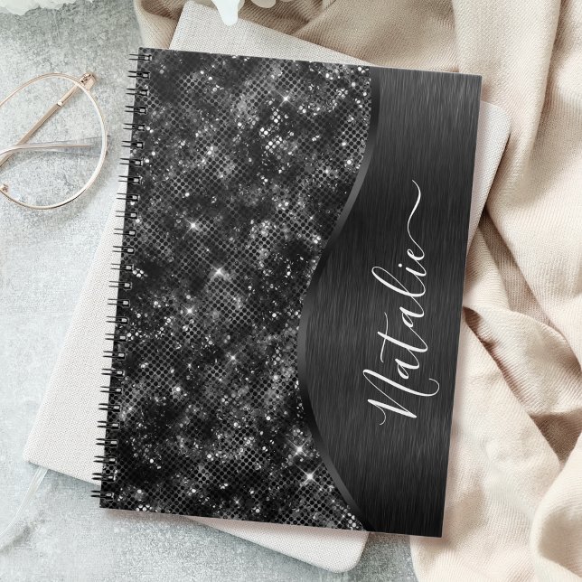 Metallic Black Glitter Personalized Notebook (Creator Uploaded)