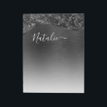 Metallic Black Glitter Personalized Notepad<br><div class="desc">Easily personalize this black brushed metal and glamourous faux glitter patterned notepad with your own custom name.</div>