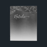 Metallic Black Glitter Personalized Notepad<br><div class="desc">Easily personalize this black brushed metal and glamourous faux glitter patterned notepad with your own custom name.</div>