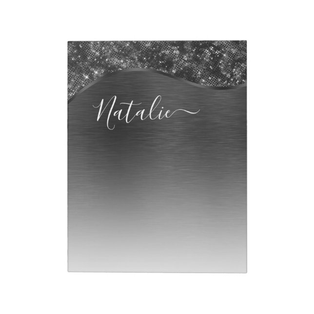 Metallic Black Glitter Personalized Notepad (Rotated)