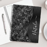 Metallic Black Glitter Personalized Planner<br><div class="desc">Easily personalize this black brushed metal and glamourous faux glitter patterned planner with your own custom name.</div>