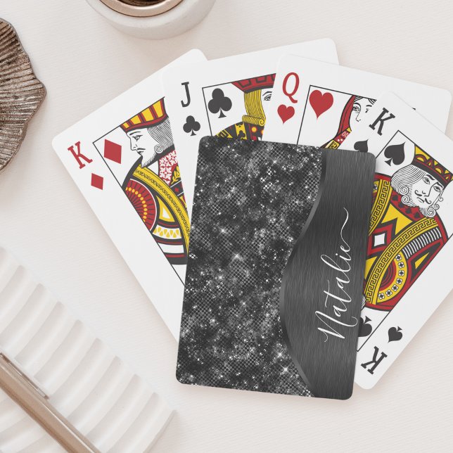Metallic Black Glitter Personalized Playing Cards (Creator Uploaded)