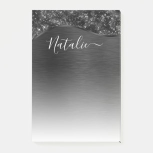 Metallic Black Glitter Personalized Post-it Notes