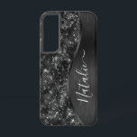 Metallic Black Glitter Personalized Samsung Galaxy Case<br><div class="desc">Easily personalize this black brushed metal and glamourous faux glitter patterned phone case with your own custom name.</div>