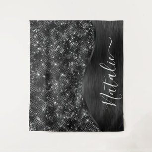 Metallic Black Glitter Personalized Tapestry