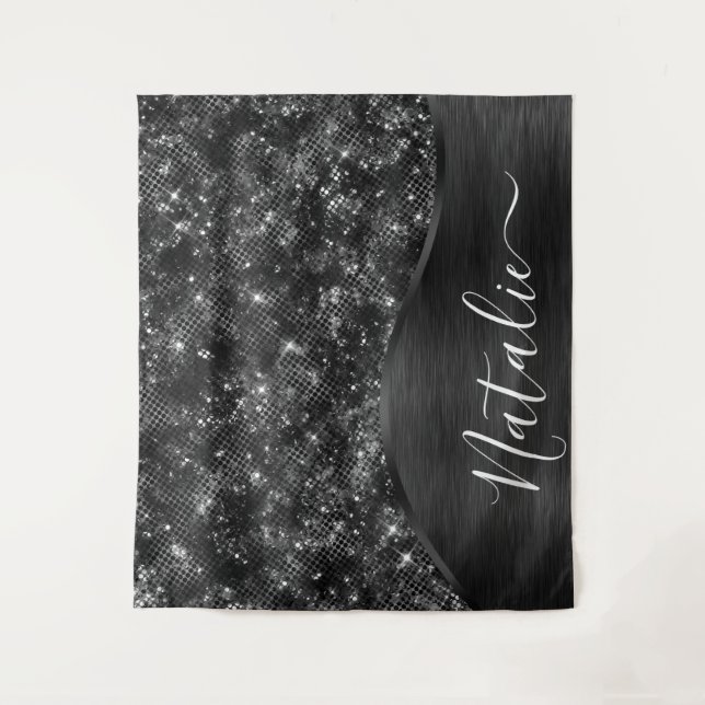 Metallic Black Glitter Personalized Tapestry (Front)