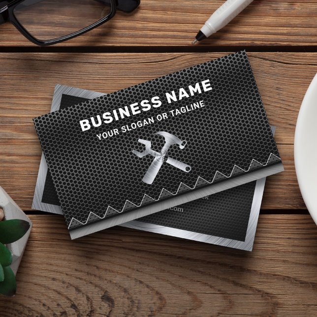 Metallic Black Mesh Handyman Auto Repair Mechanic Business Card (Creator Uploaded)