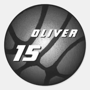 Metallic Black Silver Basketball Ball Birthday Classic Round Sticker