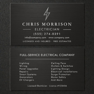 Metallic Black Silver Electrician Business Card