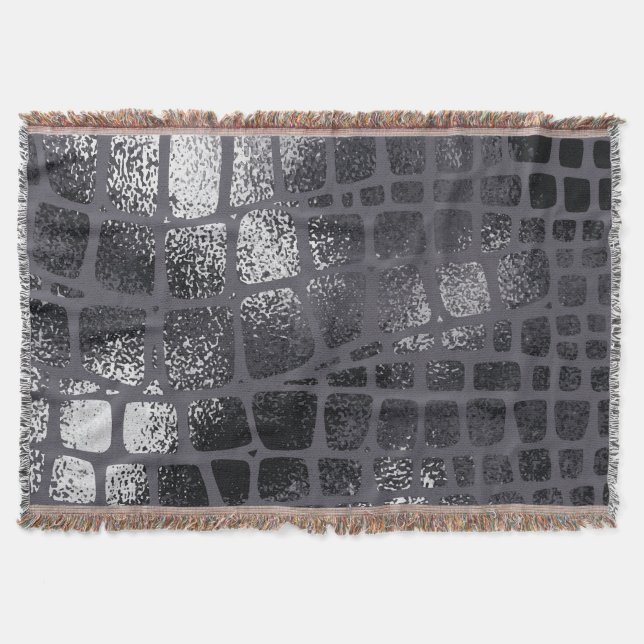 Metallic Black Snake Skin: Elegant Texture Throw Blanket (Front)