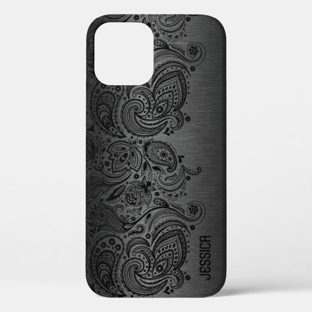 Metallic Black With Black Paisley Lace Case-Mate i Case-Mate iPhone Case (Back)