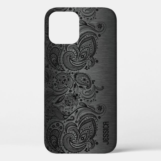 Metallic Black With Black Paisley Lace Case-Mate i iPhone Case (Back)