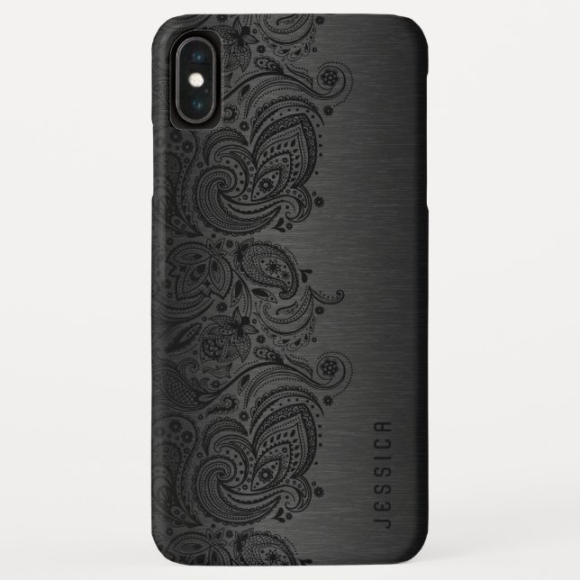 Metallic Black With Black Paisley Lace Case-Mate iPhone Case (Back)
