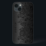 Metallic Black With Black Paisley Lace iPhone 13 Case<br><div class="desc">Black dark grey metallic design brushed aluminum look with black floral paisley lace. Customizable and optional monogram</div>