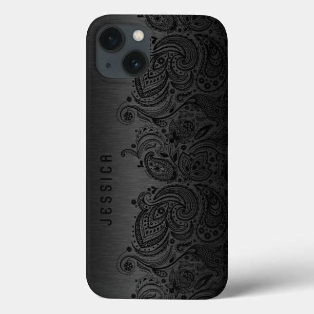 Metallic Black With Black Paisley Lace Case-Mate iPhone Case (Back)