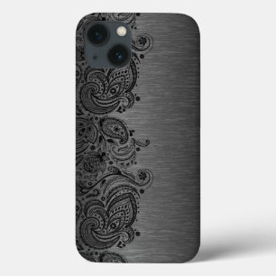 Metallic Black With Black Paisley Lace iPhone 13 Case