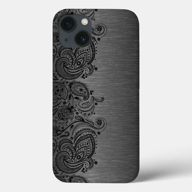 Metallic Black With Black Paisley Lace Case-Mate iPhone Case (Back)