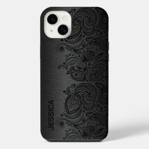 Metallic Black With Black Paisley Lace iPhone 14 Plus Case