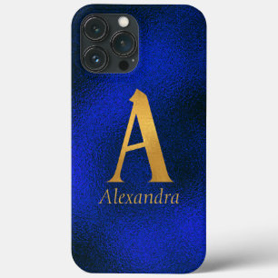 Metallic Blue and Gold Monogram A   iPhone 13 Pro Max Case