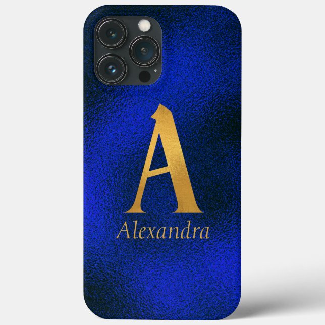 Metallic Blue and Gold Monogram A   Case-Mate iPhone Case (Back)