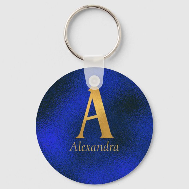 Metallic Blue and Gold Monogram A  Keychain (Front)