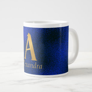 Metallic Blue and Gold Monogram A  Large Coffee Mug